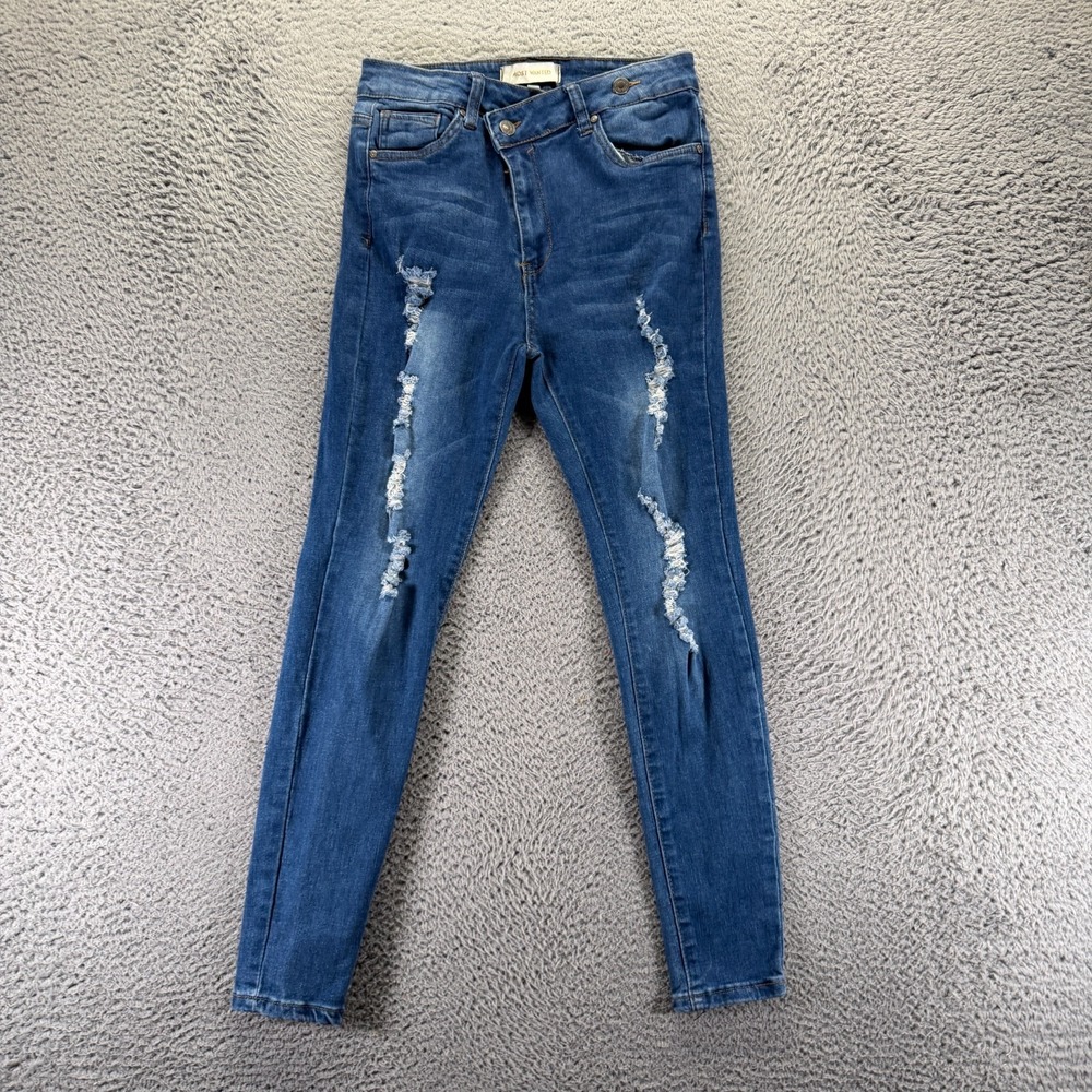 Most Wanted Jeans Women 11 Blue Cotton Denim Skinny Crossover Distressed Stretch - Picture 1 of 10
